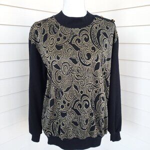 Vintage 80s/90s AREO Black long sleeve sweater top with silver metallic design